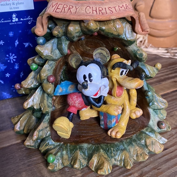 Disney Mickey Mouse and Pluto Lighted Woodland Christmas Tree Carved Wood Style - Picture 4 of 16